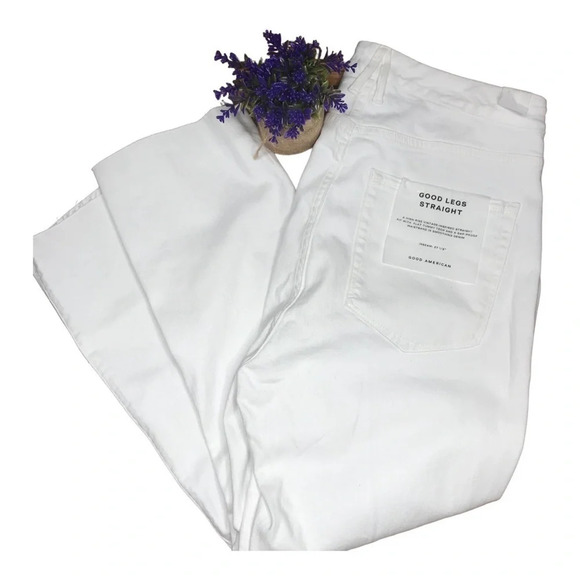 Good American Plus Size Good Straight High Waist Raw Hem Straight Leg Jean  20 - Picture 4 of 13